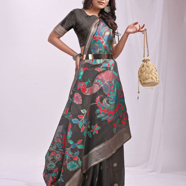 Astita Linen Cotton Grey Saree