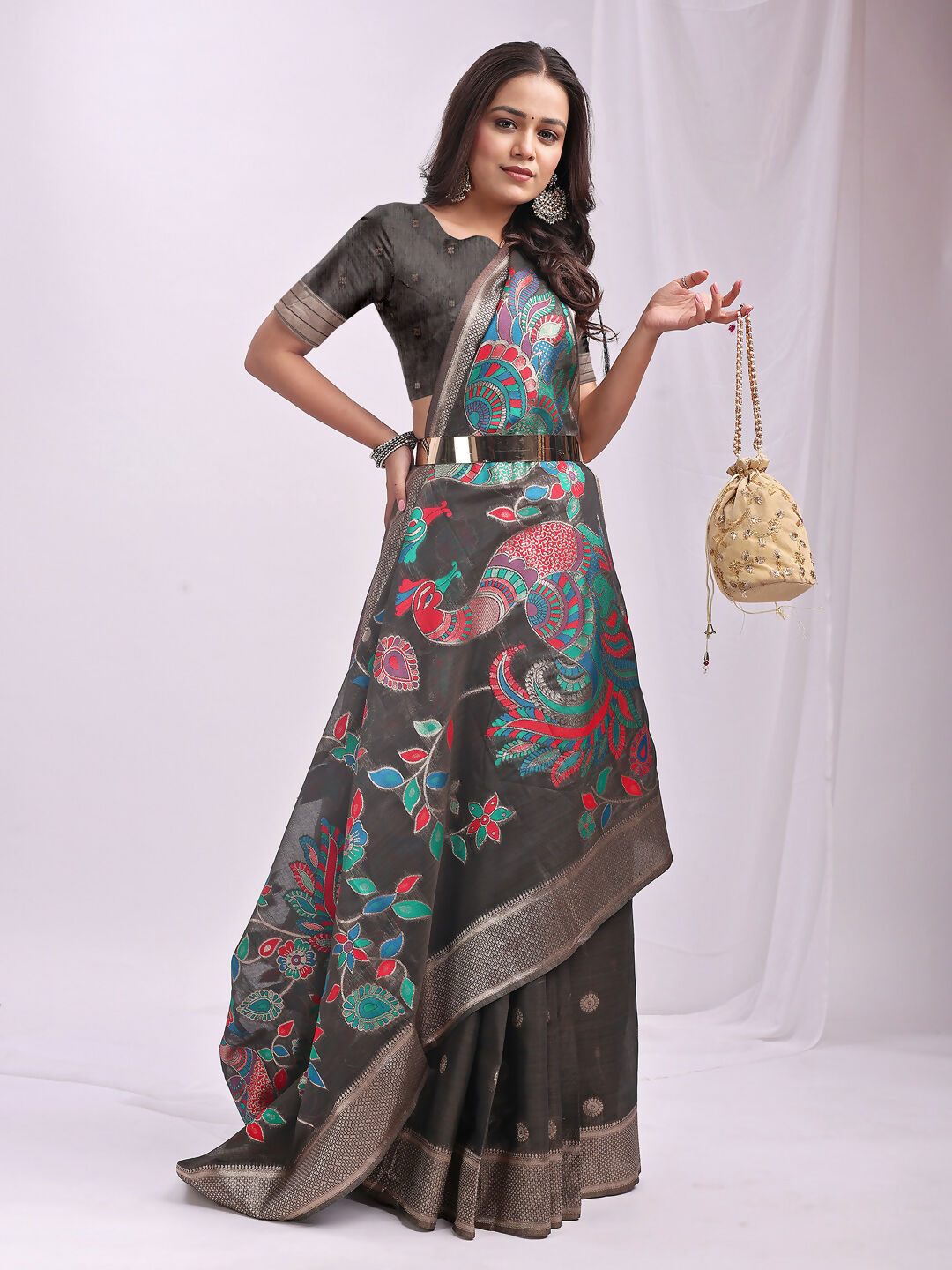 Shree Shyam Fashion Linen Cotton Grey Saree - Distacart