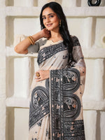 Thumbnail for Astita Linen Cotton Black & Cream Saree