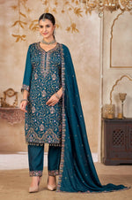 Thumbnail for Anaita Blue Vichitra Silk Readymade Suit with Embroidery & Lace Work - Distacart