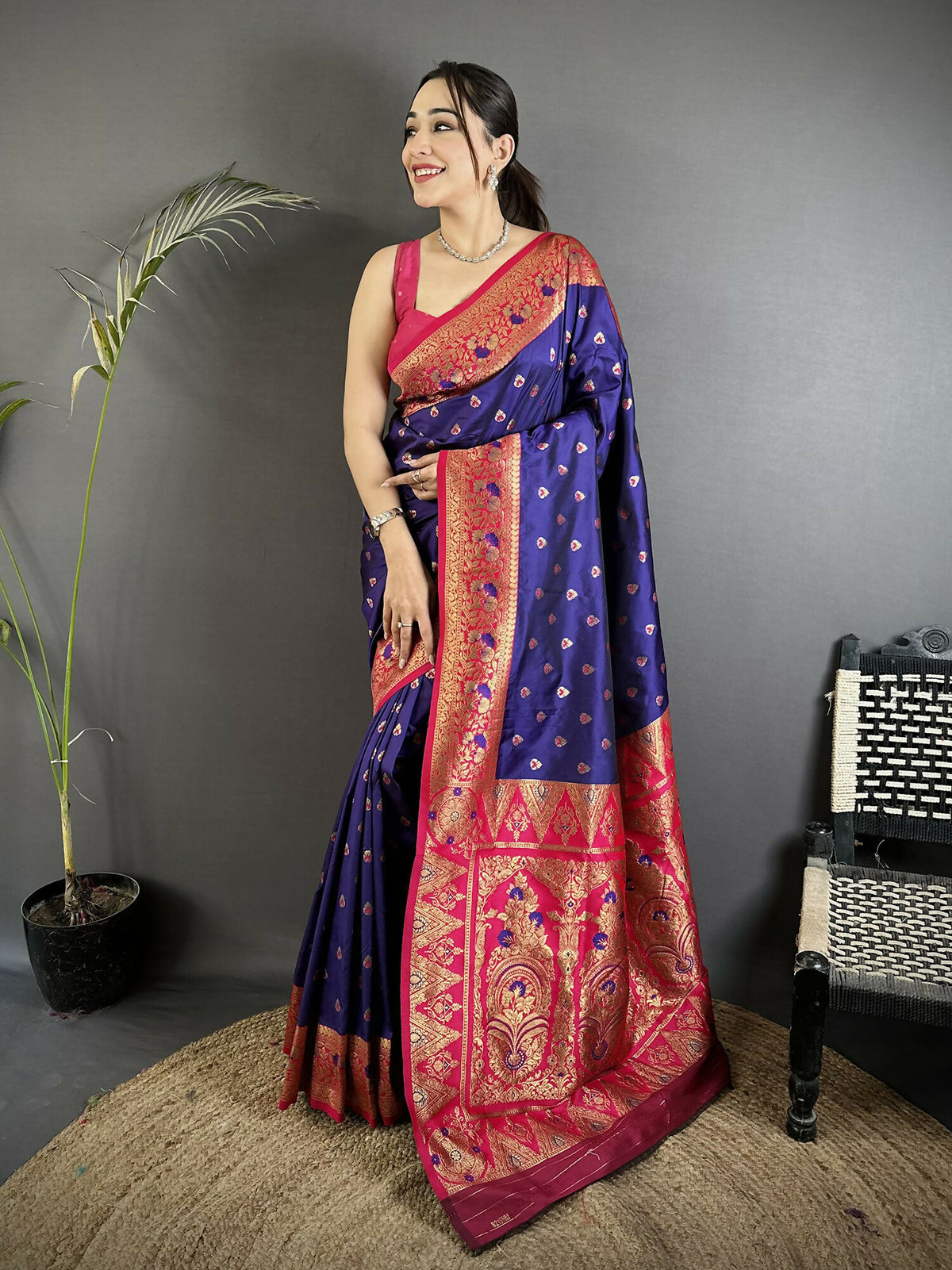 Joban Fashion Royal Blue Intricate Motifs Soft Silk Banarasi Saree - Dista