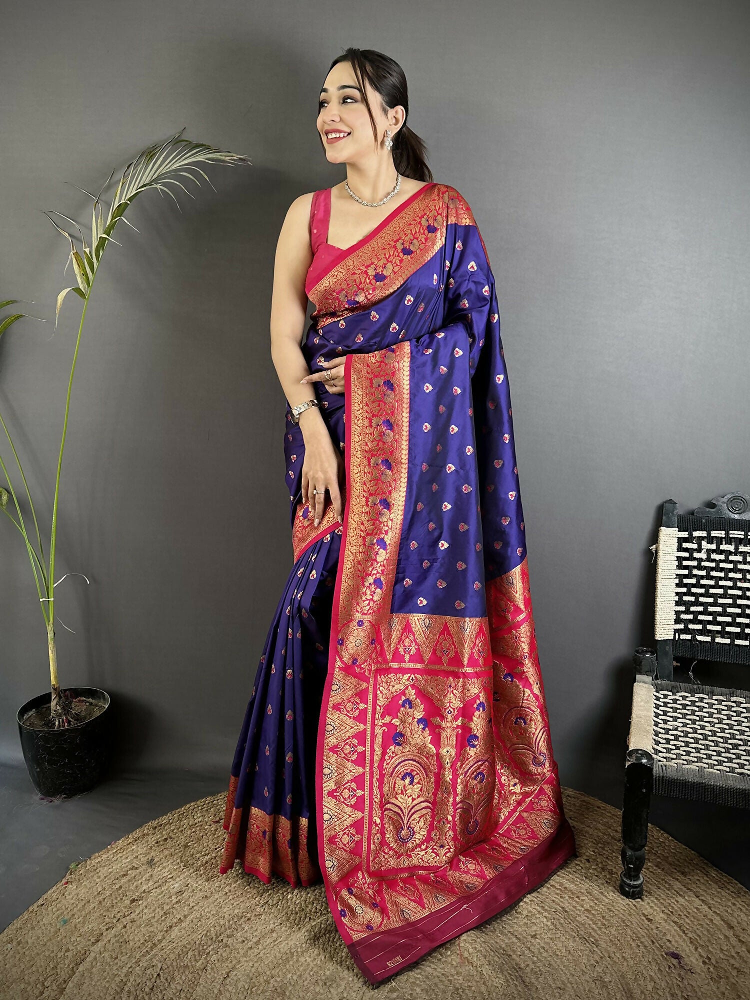 Joban Fashion Royal Blue Intricate Motifs Soft Silk Banarasi Saree - Dista