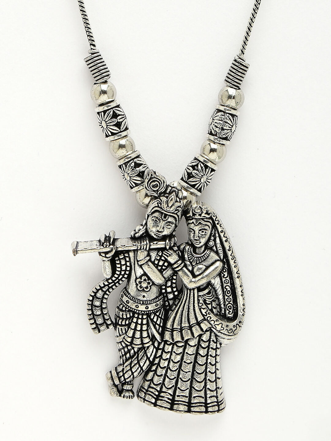NVR Women's Silver-Toned Radha Krishna Pendant with Chain - Distacart