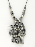 Thumbnail for NVR Women's Silver-Toned Radha Krishna Pendant with Chain - Distacart