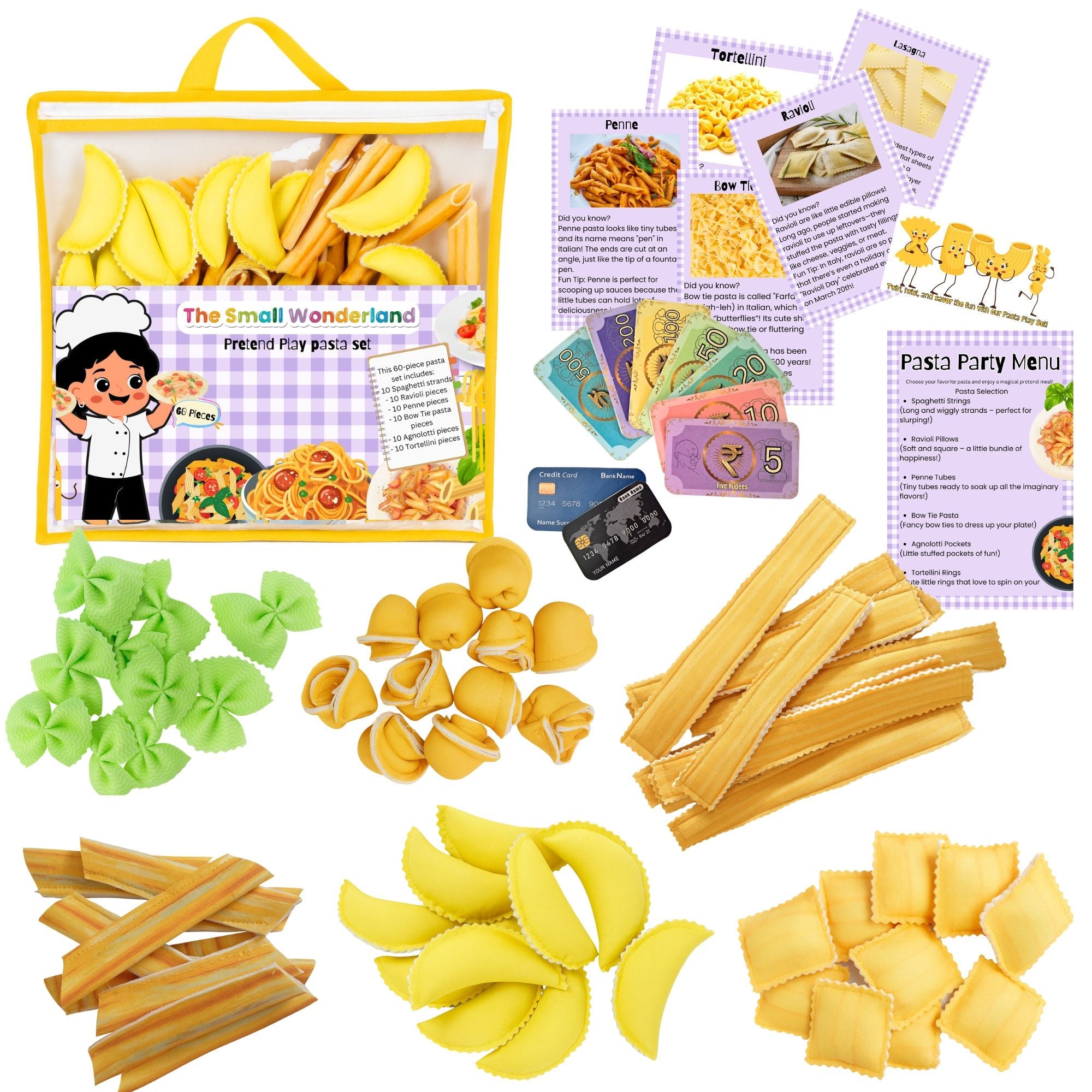 The Small Wonderland Pretend Play Fabric Pasta Set-60 Pieces-Realistic looking kids play food toys - Distacart