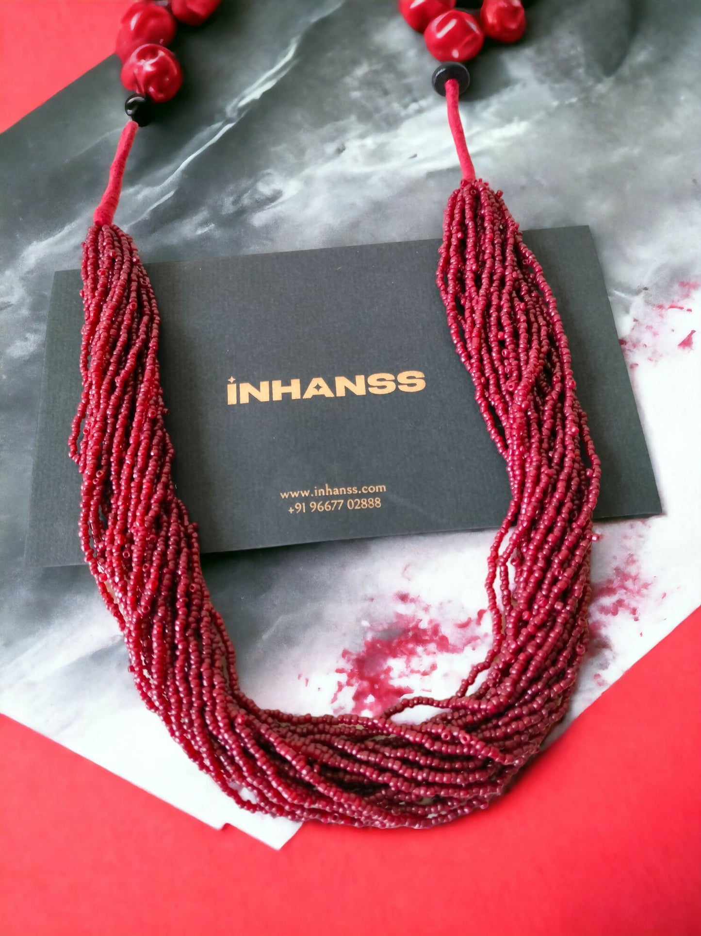 Inhanns Handmade Beaded Multilayer Necklace, 20 Layers - Maroon - Distacart