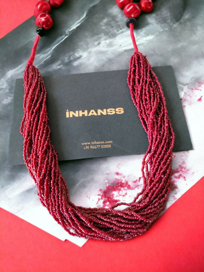 Inhanns Handmade Beaded Multilayer Necklace, 20 Layers - Maroon - Distacart
