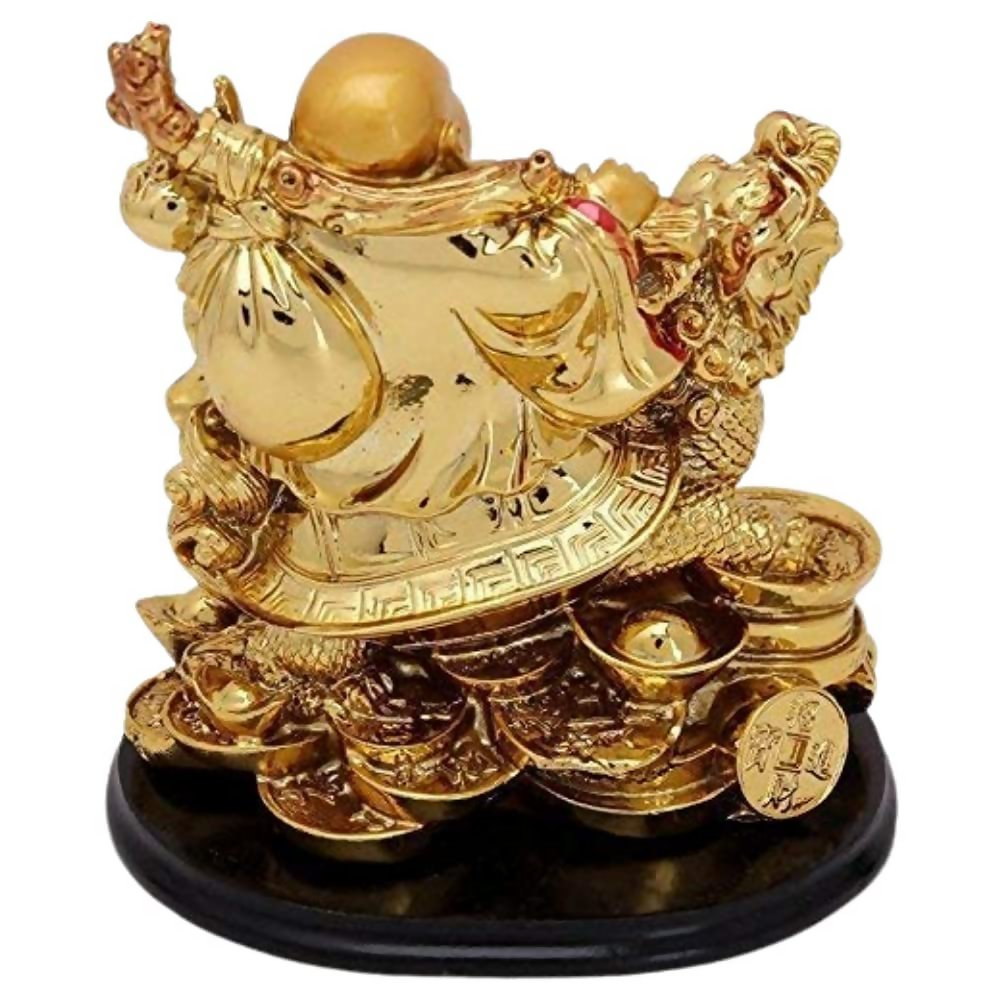 GJ Golden Laughing Buddha with Dragon & Coins Statue - Dista