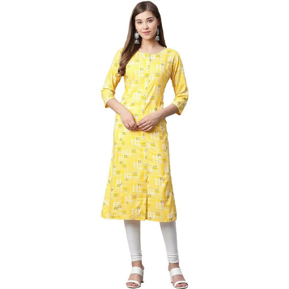 Anubhutee Women's Rayon Regular A-Line Yellow Kurta - Distacart