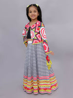 Thumbnail for Lil Drama Shor-Gul Multicolor Lehanga Choli with Jacket Set for Girls