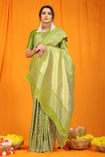 Thumbnail for Jyoti Fashion Women's Green Kanjivaram Silk Zari Woven Saree with Blouse - Distacart