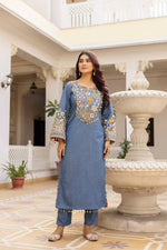 Thumbnail for Teeya Creation Blue Color Cotton Denim Party Wear Real Mirror Work kurti - Distacart