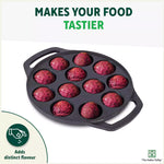 Thumbnail for The Indus Valley 12 Pit/Cup CASTrong Cast Iron Kuzhi Paniyaram/Paddu Pan/Appe Maker, Pre-seasoned, 100% Pure, Toxin-free, Spatula, 21 cm, 2.2 kg