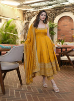 Thumbnail for Yash Enterprise Yellow Vichitra Silk Party Wear Embroidery Suit Set - Distacart