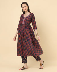 Thumbnail for Varanga Women Brown Viscose Rayon Printed Regular Kurta With Trousers & Dupatta - Distacart