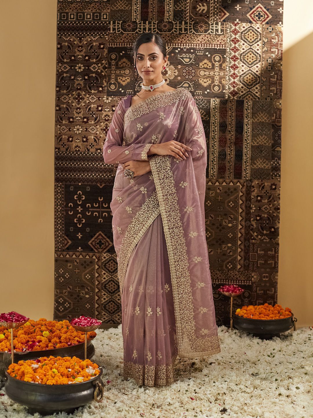 kasee Floral Zardozi Supernet Saree - Distacart