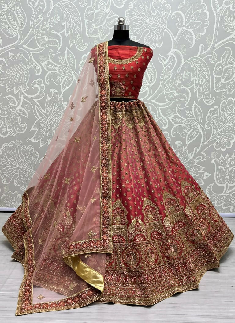 Jyoti Fashion Women's Red Bridal Net Fancy Dori & Sequins Multi Thread Embroidered with Diamond Work Wedding Lehenga Choli - Distacart
