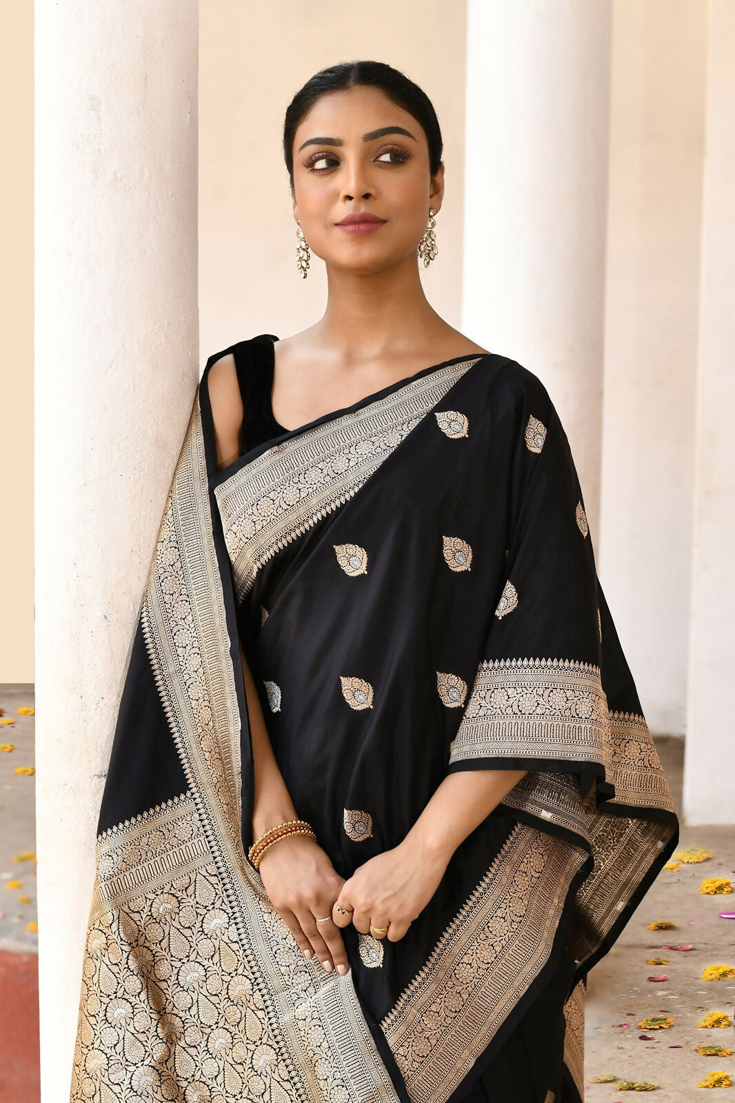 Joban Fashion Black Pure Katan Pure Handloom Banarasi Silk Saree