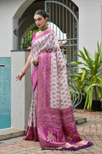 Thumbnail for Vishnu Weaves Women's Magenta Banarasi Silk Patola Zari Woven Saree with Blouse