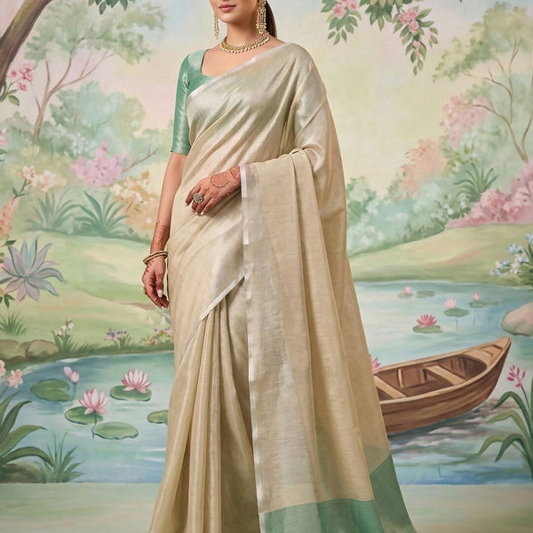 Shree Shyam Fashion Beige Tissue Silk Saree - Distacart