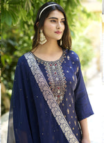 Thumbnail for Vegaa Fashion Navy Blue Viscose Rayon Embroidered Salwar Suit