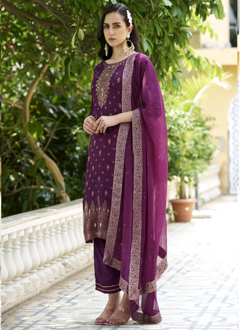 Vegaa Fashion Violet Viscose Rayon Embroidered Salwar Suit
