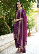 Thumbnail for Vegaa Fashion Violet Viscose Rayon Embroidered Salwar Suit
