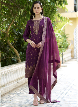 Vegaa Fashion Violet Viscose Rayon Embroidered Salwar Suit - Distacart