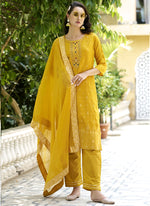 Thumbnail for Vegaa Fashion Yellow Viscose Rayon Embroidered Salwar Suit