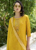 Thumbnail for Vegaa Fashion Yellow Viscose Rayon Embroidered Salwar Suit