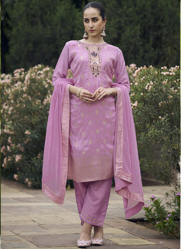 Vegaa Fashion Onion Pink Viscose Rayon Embroidered Salwar Suit