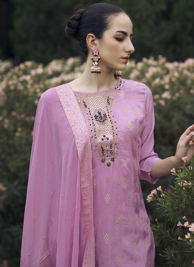Vegaa Fashion Onion Pink Viscose Rayon Embroidered Salwar Suit