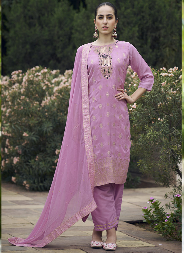 Vegaa Fashion Onion Pink Viscose Rayon Embroidered Salwar Suit