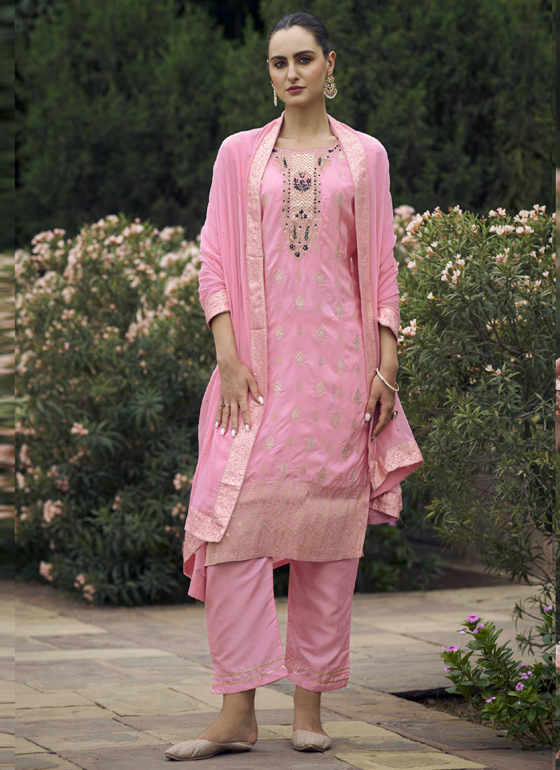 Vegaa Fashion Baby Pink Viscose Rayon Embroidered Salwar Suit - Distacart
