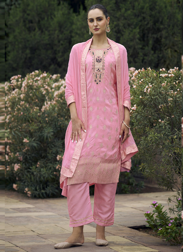 Vegaa Fashion Baby Pink Viscose Rayon Embroidered Salwar Suit