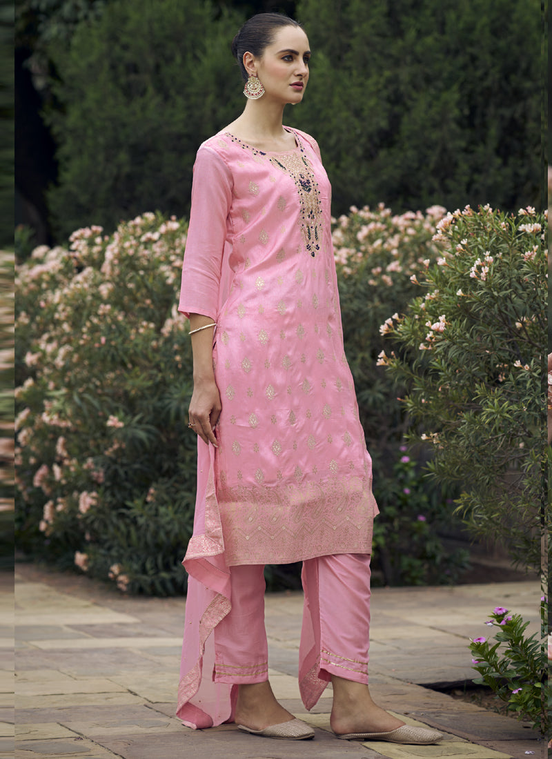 Vegaa Fashion Baby Pink Viscose Rayon Embroidered Salwar Suit