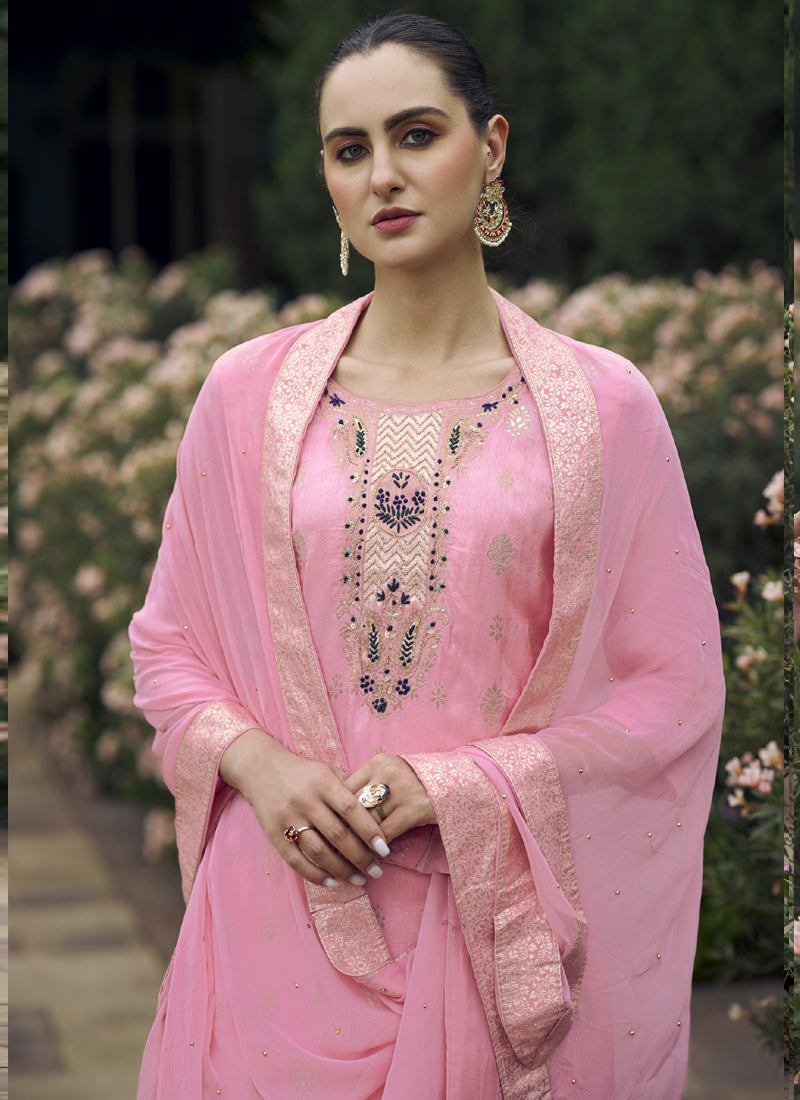Vegaa Fashion Baby Pink Viscose Rayon Embroidered Salwar Suit