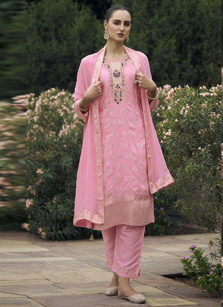 Vegaa Fashion Baby Pink Viscose Rayon Embroidered Salwar Suit
