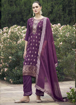Thumbnail for Vegaa Fashion Wine Viscose Rayon Embroidered Salwar Suit