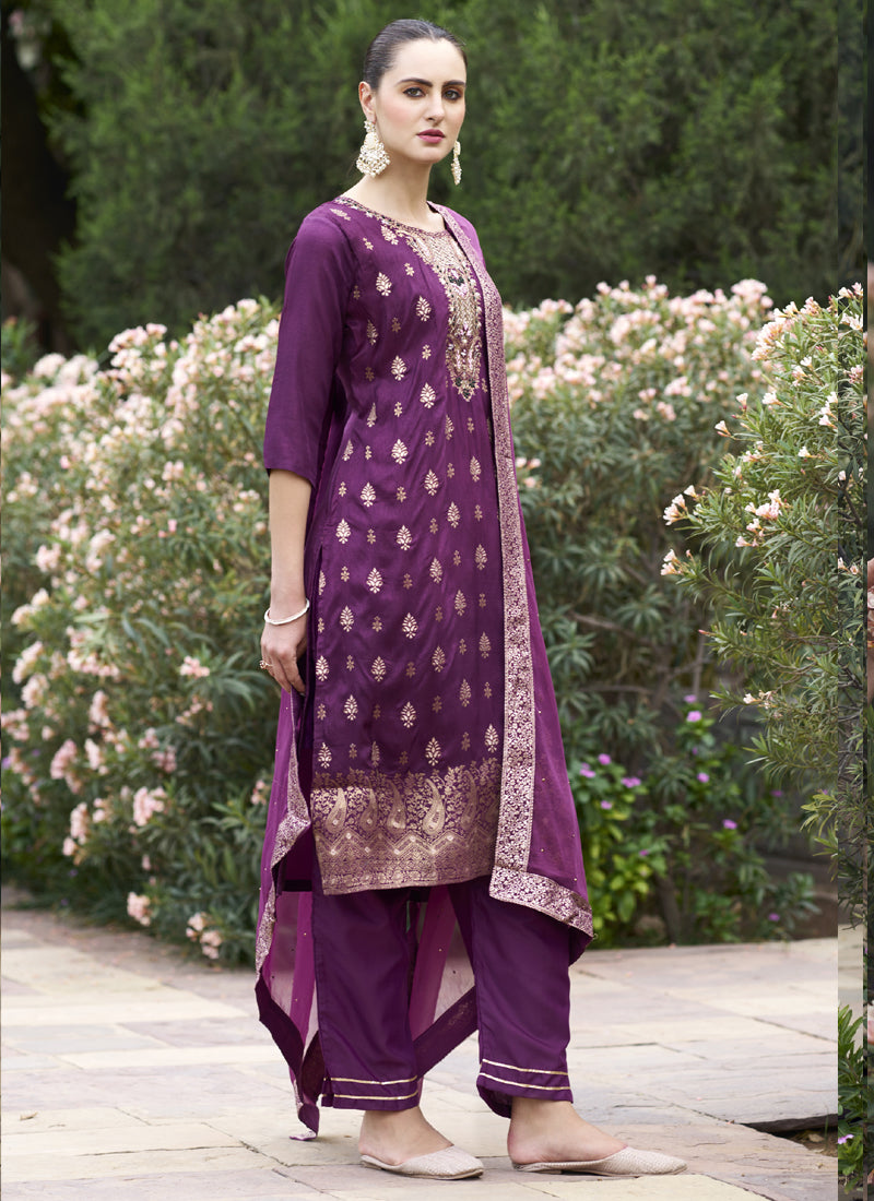 Vegaa Fashion Wine Viscose Rayon Embroidered Salwar Suit