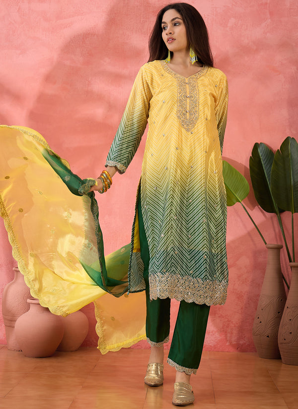 Vegaa Fashion Yellow Chinon Silk Embroidered Salwar Suit