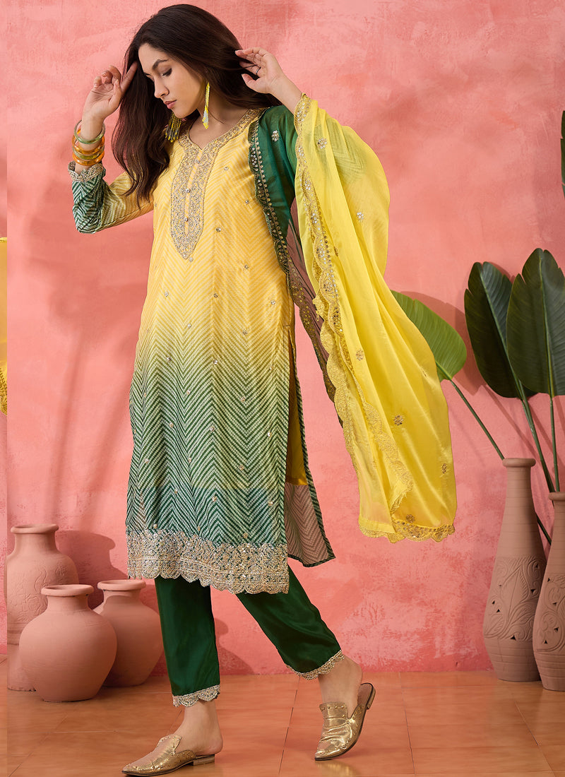 Vegaa Fashion Yellow Chinon Silk Embroidered Salwar Suit