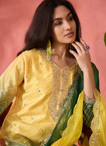 Thumbnail for Vegaa Fashion Yellow Chinon Silk Embroidered Salwar Suit