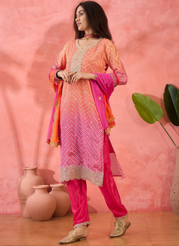 Vegaa Fashion Pink Chinon Silk Embroidered Salwar Suit