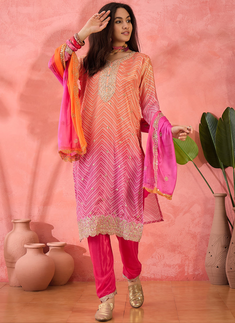 Vegaa Fashion Pink Chinon Silk Embroidered Salwar Suit