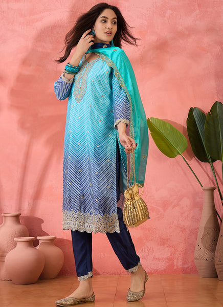 Vegaa Fashion Sky Blue Chinon Silk Embroidered Salwar Suit