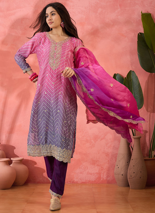 Vegaa Fashion Pink Chinon Silk Embroidered Salwar Suit