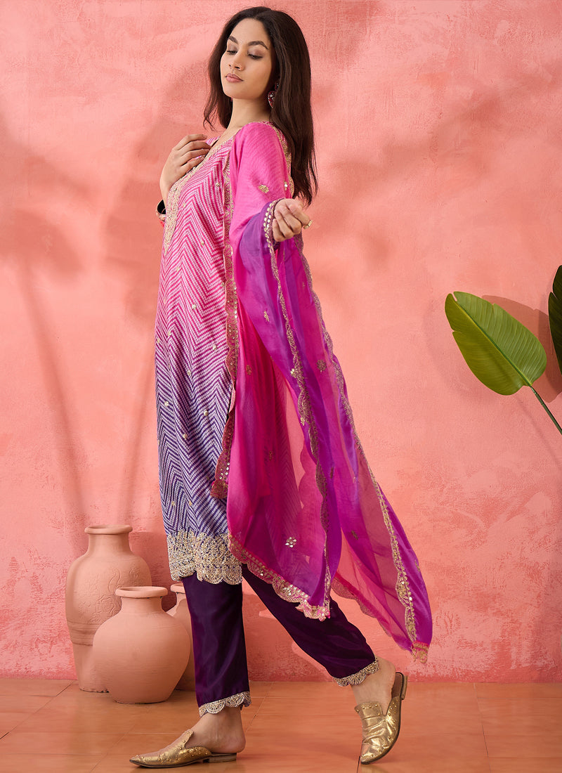 Vegaa Fashion Pink Chinon Silk Embroidered Salwar Suit