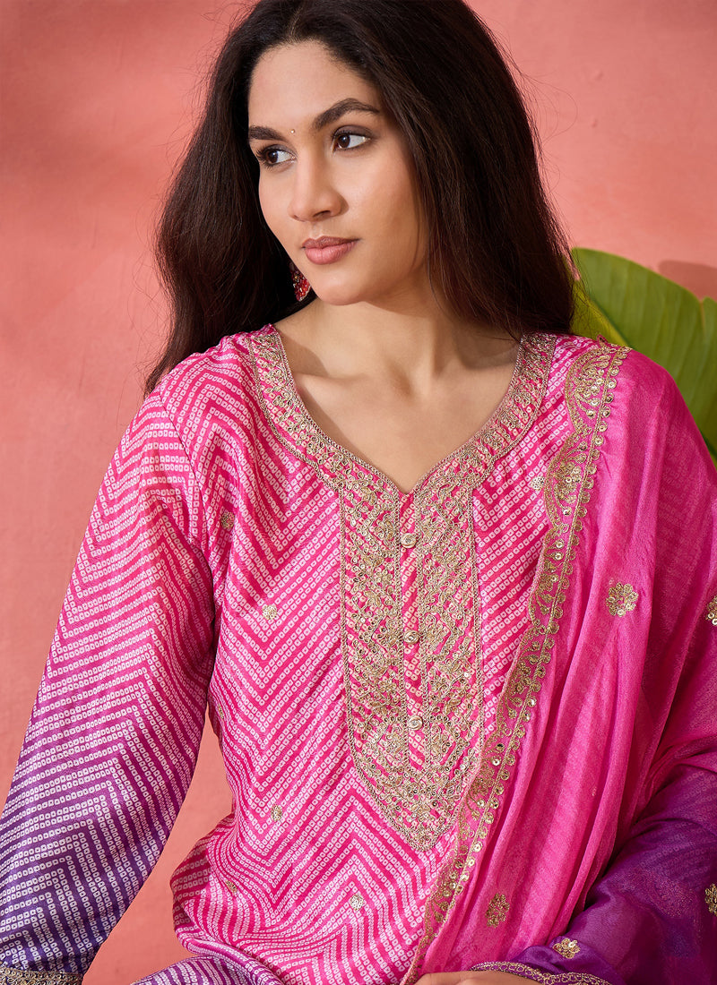 Vegaa Fashion Pink Chinon Silk Embroidered Salwar Suit