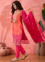 Thumbnail for Vegaa Fashion Pink And Orange Chinon Silk Embroidered Salwar Suit